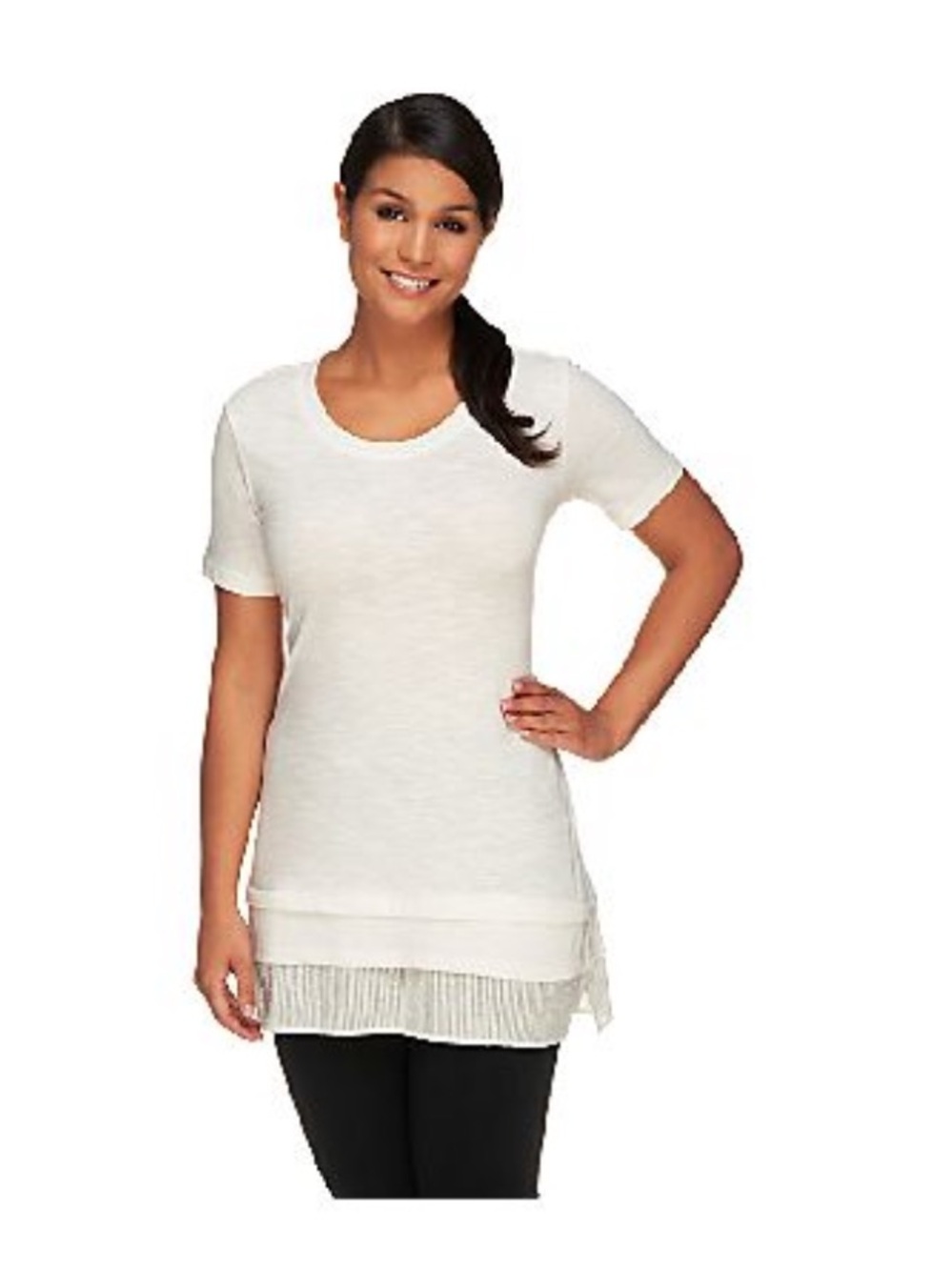 π· Logo by Lori Goldstein Cotton Slub Top With Swiss Dot Hem QVC A254021 - Picture 9 of 11